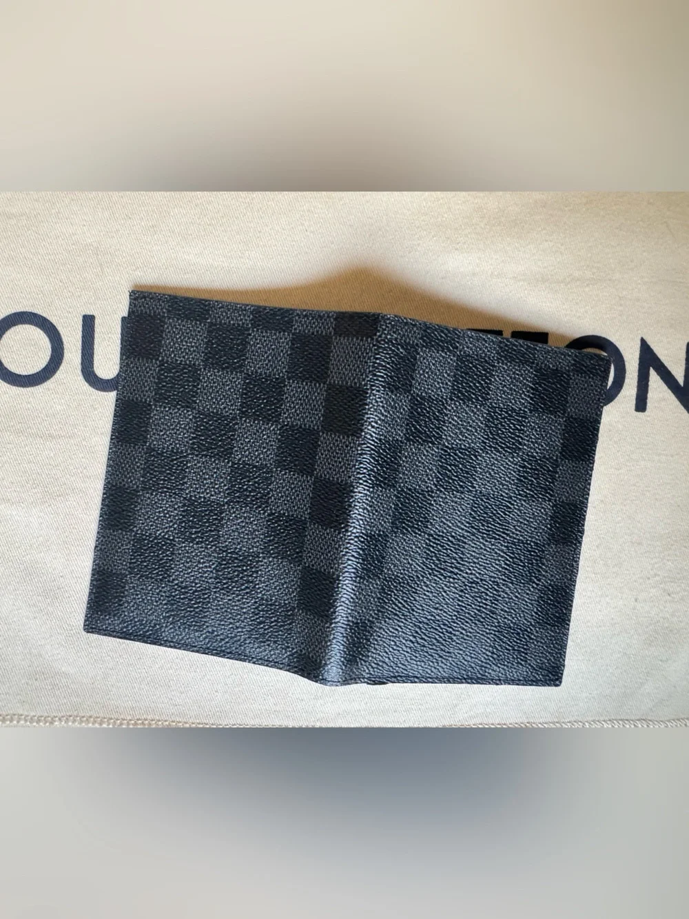 Louis Vuitton Black Leather Card & Key Holder with Silver Initials